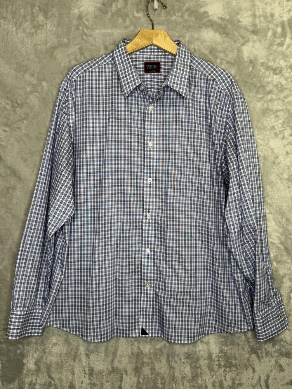 UNTUCKit Durif Shirt Mens 2XL Blue Check Long Sleeve Button Down Wrinkle Free